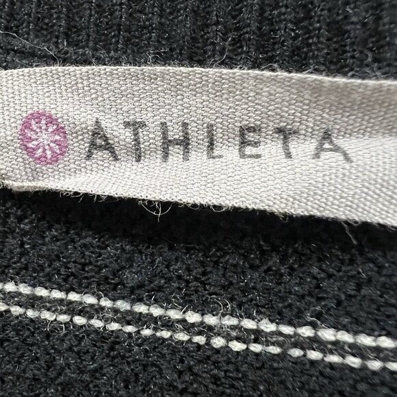 Athleta Sweater Dress Womens Medium Below Knee Striped Long Sleeve Black White - Picture 4 of 11